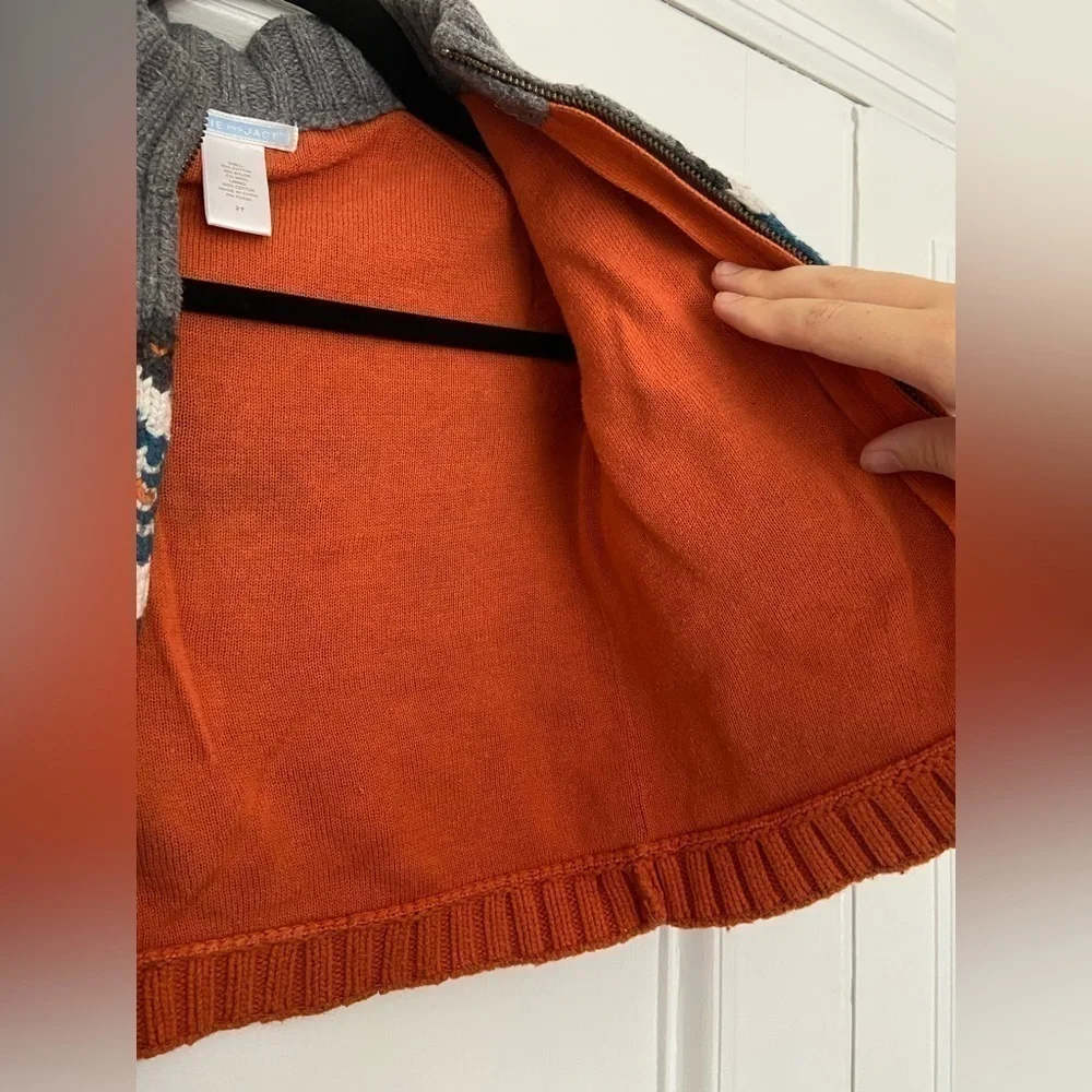 Janie And Jack Wool Cotton Blend Kids Knit Sweater Jacket Orange Gray Blue - Picture 12 of 14